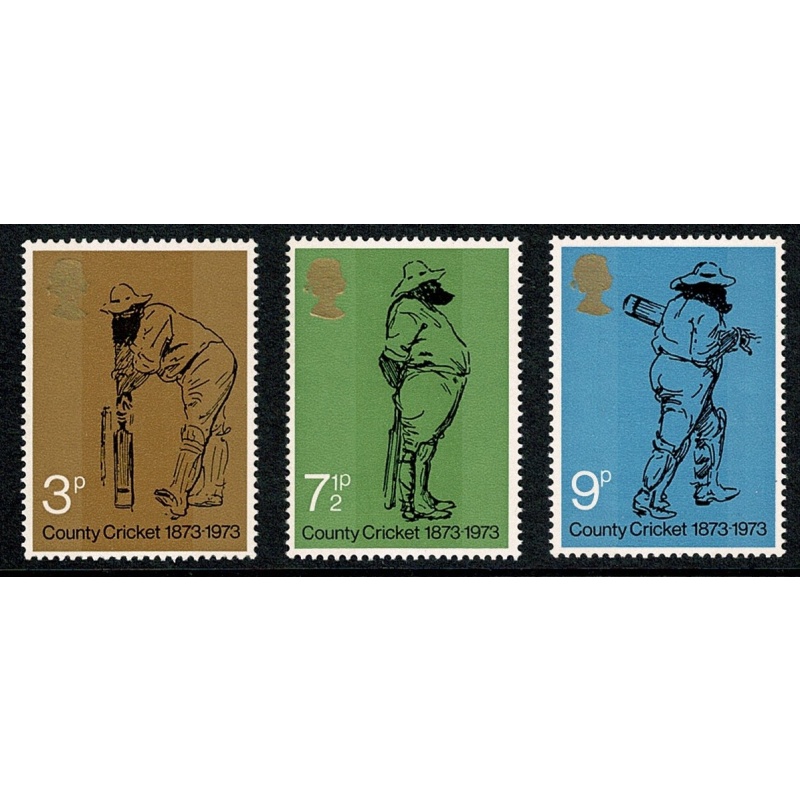 1973 Cricket. Set of 3 values with TWO PHOSPHOR BANDS instead of AOP.