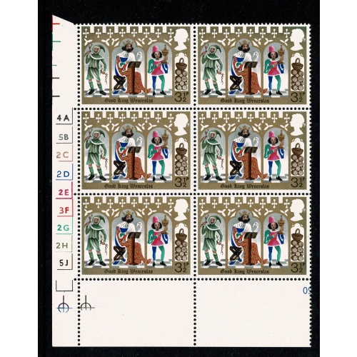 1973 Christmas 3½p (PVAD gum) Cylinder block. MISSING  ALL OVER PHOSPHOR. SG 948 var