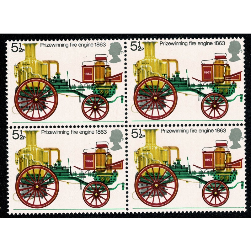 1974 Fire Service 5½p  MISSING  ALL OVER PHOSPHOR. Block of four. SG 951 var