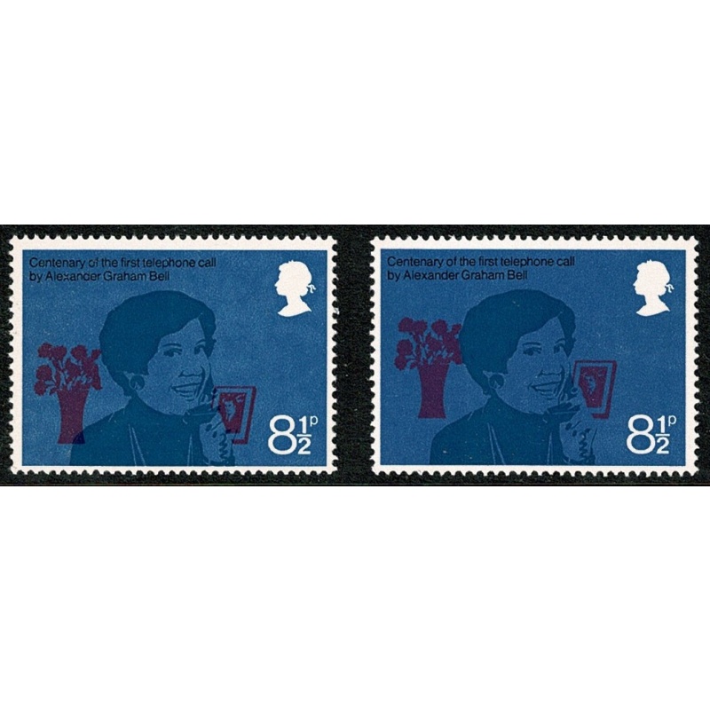 1976 Telephone Centenary 8½p. SHIFT OF DEEP ROSE. SG 997 var