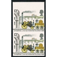 1980 150th Anniv. Liverpool & Manchester Railway. COMPLETELY IMPERF 12p Vertical pair. SG 1113 var