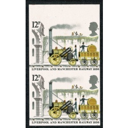 1980 150th Anniv. Liverpool & Manchester Railway. COMPLETELY IMPERF 12p Vertical pair. SG 1113 var