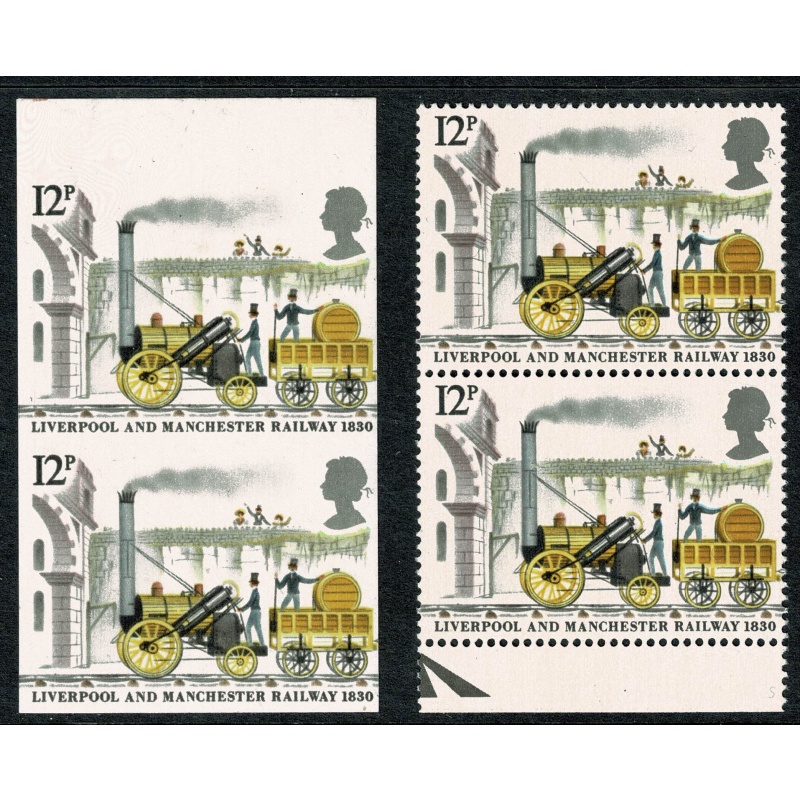 1980 150th Anniv. Liverpool & Manchester Railway. COMPLETELY IMPERF 12p Vertical pair. SG 1113 var