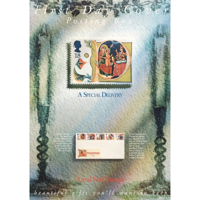 Royal Mail A3 Poster promoting  1991 Christmas stamp issue. Serial No. RMS 1291e. This item for Sale only to UK