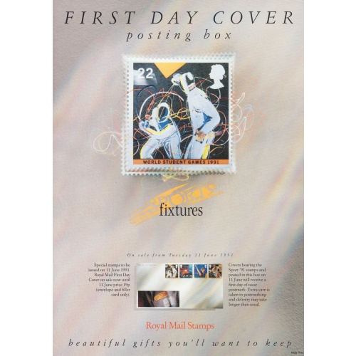 Royal Mail A3 Poster promoting 1991 World Student Games stamp issue. Serial No. RMS 791e. This item for Sale only to UK