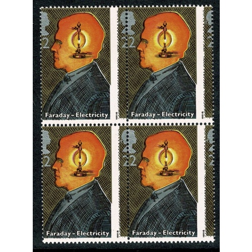 1991 Scientific Achievements 22p. PERFORATION SHIFT. Block of four. SG 1546 var.