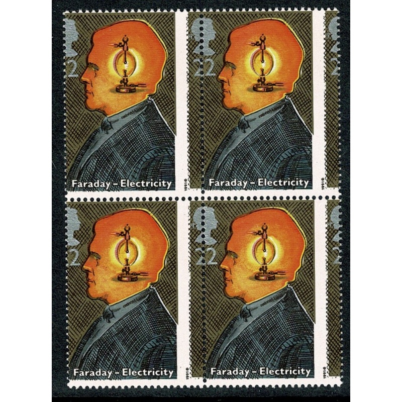 1991 Scientific Achievements 22p. PERFORATION SHIFT. Block of four. SG 1546 var.