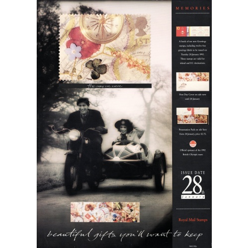 Royal Mail A3 Poster promoting 1992 Memories Greetings Stamps. Serial No. RMS 292c. This item for Sale only to UK