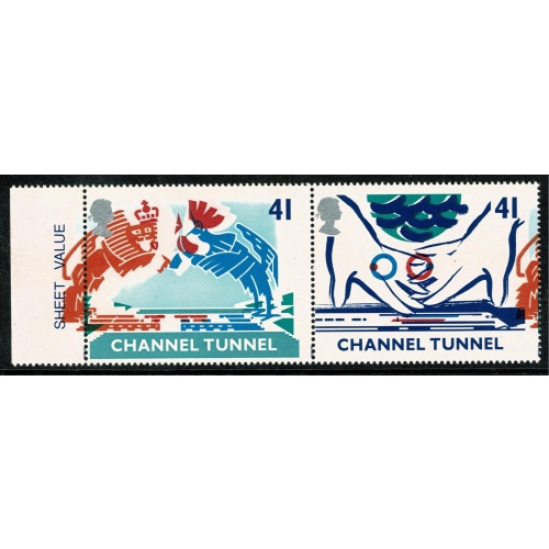 1994 Channel Tunnel 41p. MULTIPLE COLOUR SHIFTS plus PERF SHIFT. SG 1822/23 var.