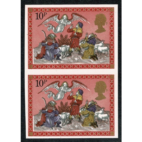 1979 Christmas 10p. IMPERFORATE vertical pair. SG 1105b