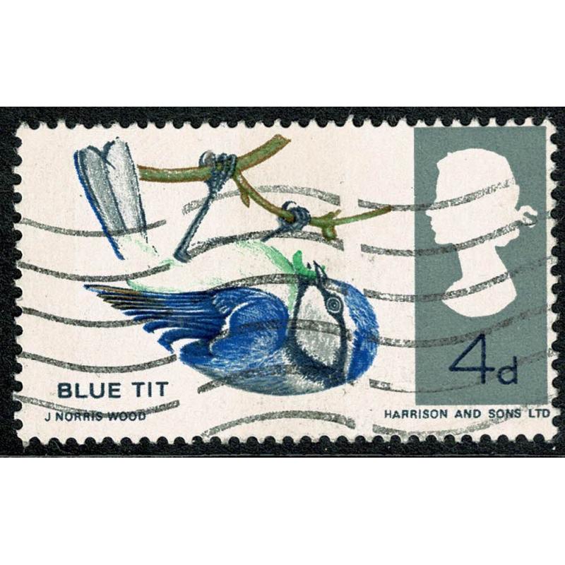 1966 Birds 4d (phos). Used single MISSING GREENISH YELLOW. SG 697pd. Scarce.