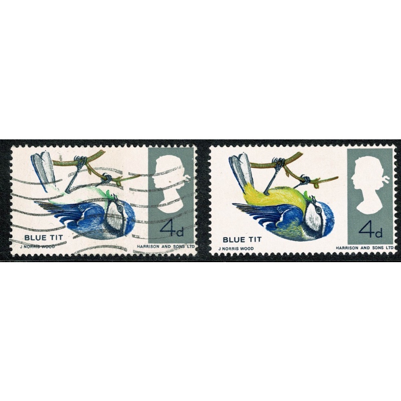 1966 Birds 4d (phos). Used single MISSING GREENISH YELLOW. SG 697pd. Scarce.