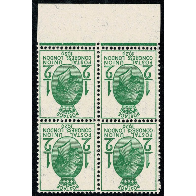 1929 ½d green. WATERMARK INVERTED. SG 434Wi. Scarce ex sheet block.