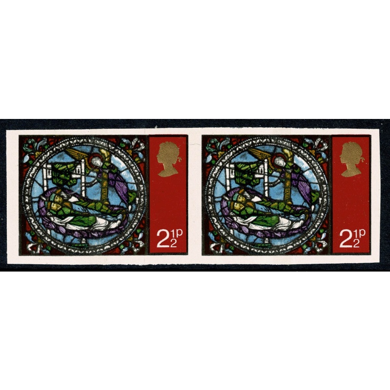 1971 Christmas 2½p. IMPERFORATE horizontal pair. SG 894a.