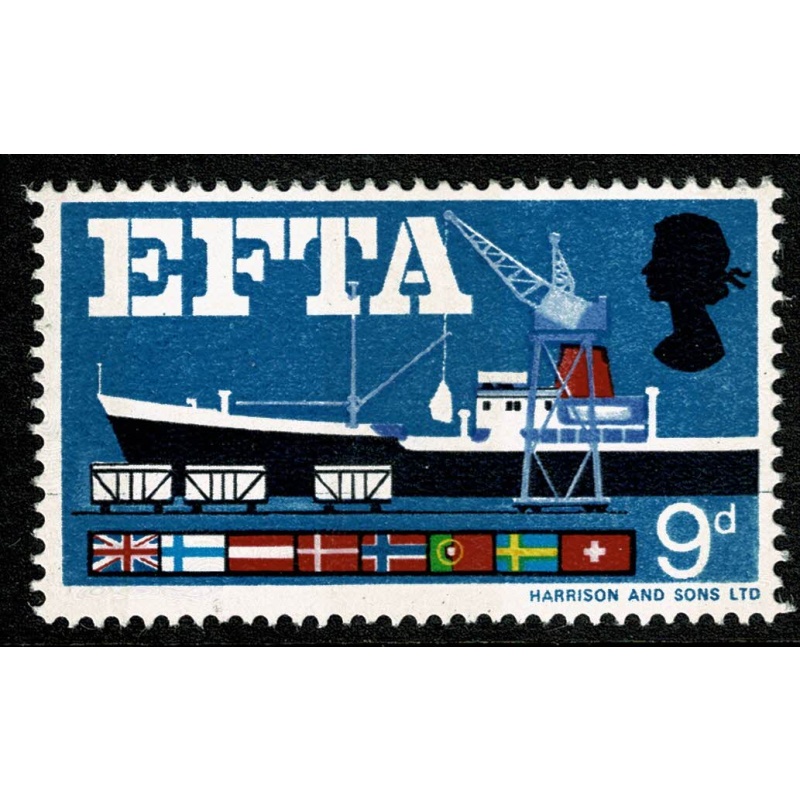 1967 EFTA 9d (phos). MISSING BROWN. SG 715pd.  "Mounted Mint"