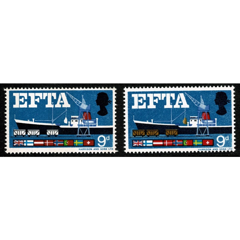 1967 EFTA 9d (phos). MISSING BROWN. SG 715pd.  "Mounted Mint"